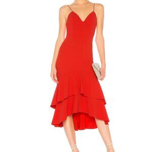 NWT Womens Alice + Olivia Amina Perfect Poppy Red Spaghetti Strap Midi Dress 8